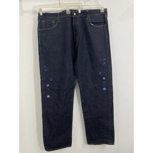 Evisu Blue Jean Men Sz 44 Button Fly baggy y2k embroidered Skater Retro Buddha